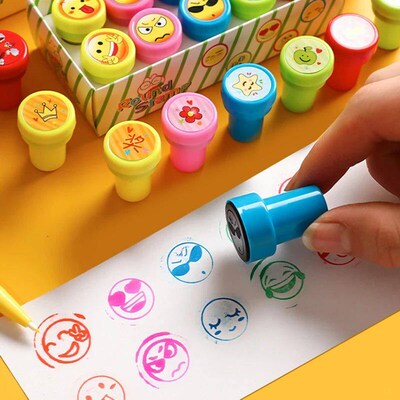 10pcs Stamps Cartoon Smiley Face Kids Self-ink Stamps Childr