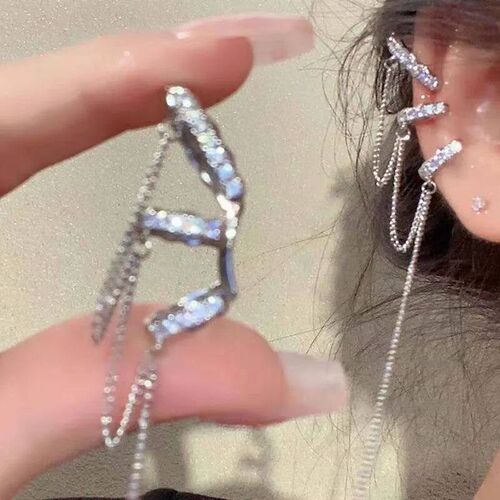 Sparkling Zircon Long Tassel Chain Ear Clip for Women 2024 r
