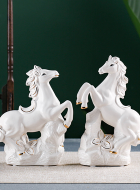 开业礼品陶瓷马摆件招财马到成功客厅玄关装饰品办公室摆设工艺品
