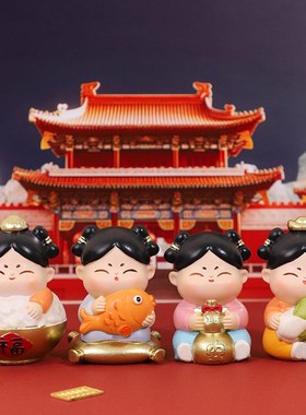 古风唐朝侍女小摆件家居工桌装饰品唐小圆解压公仔纳财古风侍女