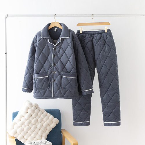 珊瑚绒夹棉睡衣冬季三层超加厚