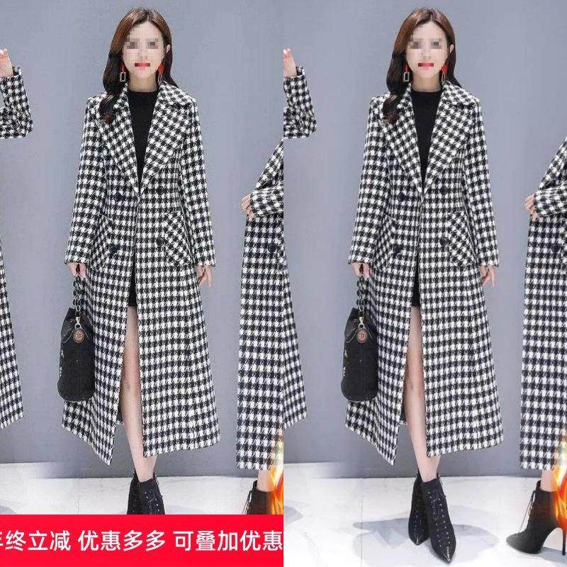 （加绒）2025新款格子毛呢外套女长款修身气质时尚千鸟格毛呢大衣,女装/女士精品,毛呢外套,淘宝优惠券,粉丝福利购,淘宝优惠卷