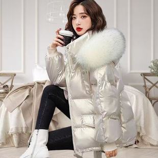 大毛领宽松面包服爆款 时尚 白鸭绒厚外套 韩版 羽绒服亮面免洗女短款