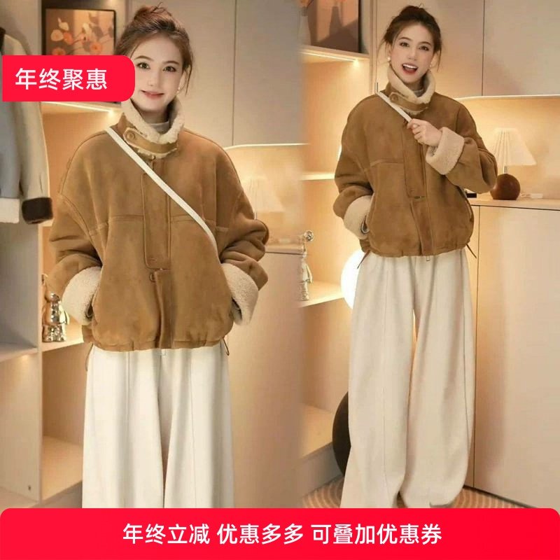 加绒加厚皮毛一体短外套女2025冬季新款时髦洋气宽松显瘦夹克上衣,女装/女士精品,常规大码外套,淘宝优惠券,粉丝福利购,淘宝优惠卷