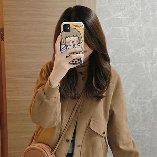 2025秋季新款棕色立领独特漂亮气质小香风短款麂皮夹克外套女秋冬