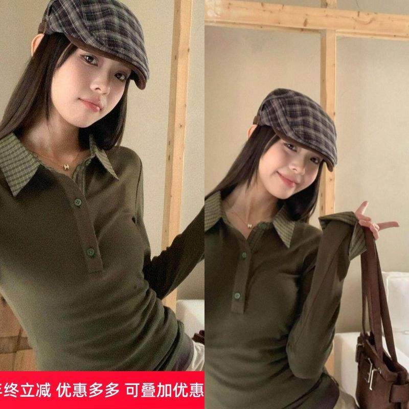 格子拼接polo领德绒内搭打底衫长袖女秋冬季韩系穿搭修身显瘦上衣,女装/女士精品,POLO衫,淘宝优惠券,粉丝福利购,淘宝优惠卷