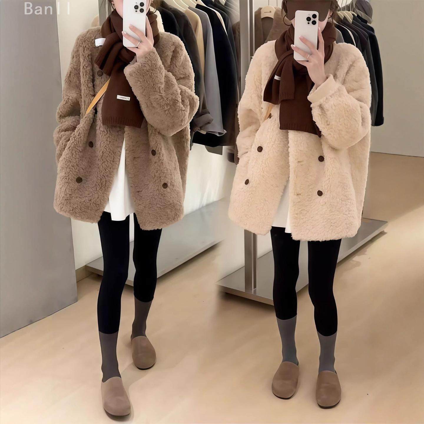 韩系双排扣皮毛一体大版外套女2025秋冬新宽松显瘦加厚羊羔毛外套,女装/女士精品,常规大码外套,淘宝优惠券,粉丝福利购,淘宝优惠卷