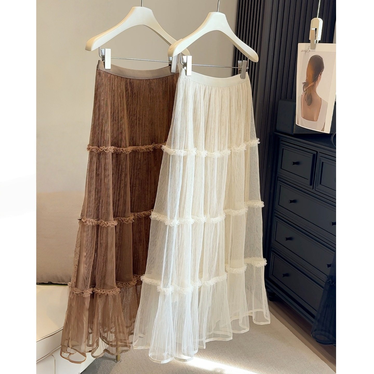 网纱拼接丝绒半身裙女超仙蛋糕裙