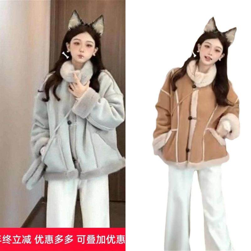 羊羔毛皮毛一体外套女2025冬季新款宽松小个子百搭羊羔毛绒上衣,女装/女士精品,羊绒衫,淘宝优惠券,粉丝福利购,淘宝优惠卷