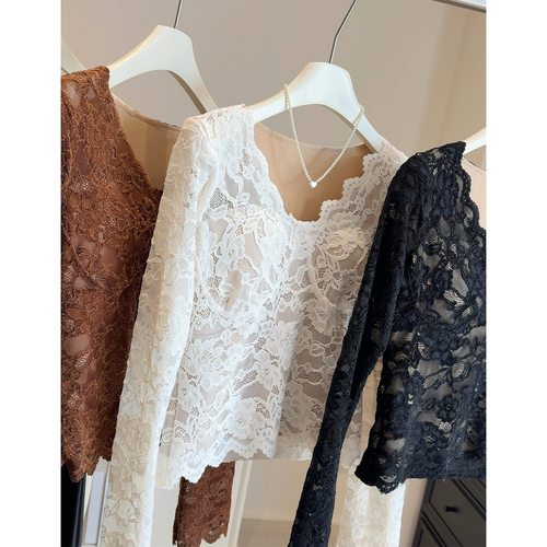 加绒蕾丝打底衫女修身内搭