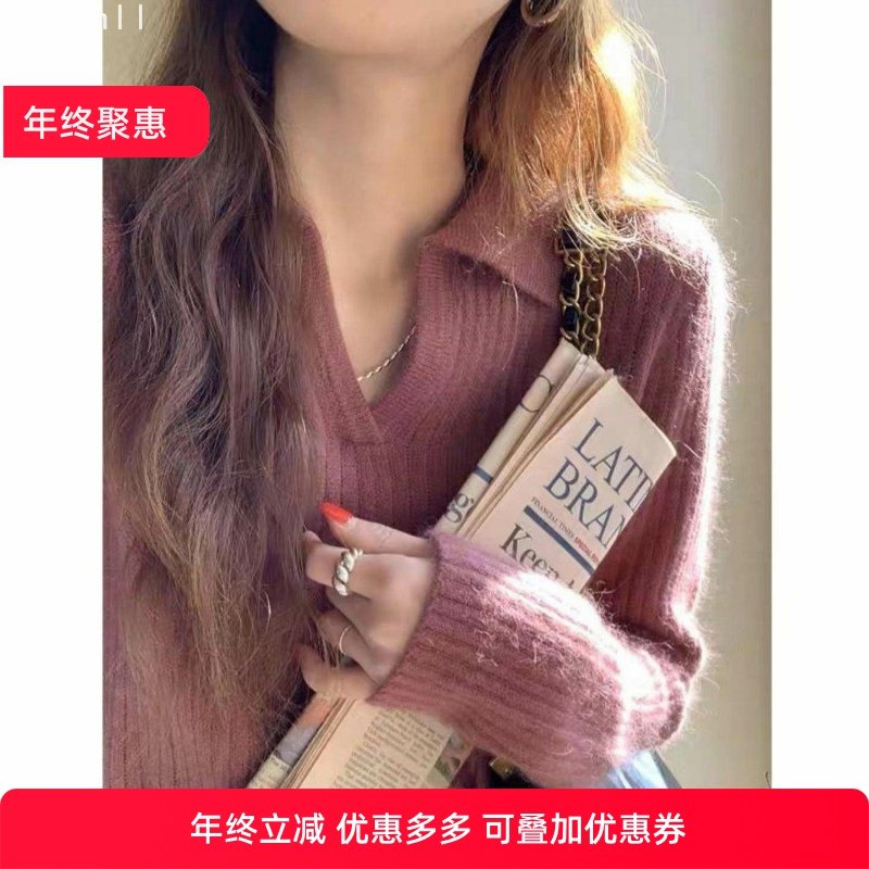 日系复古polo领针织衫女秋冬设计感小众软糯打底毛衣内搭翻领上衣,女装/女士精品,POLO衫,淘宝优惠券,粉丝福利购,淘宝优惠卷