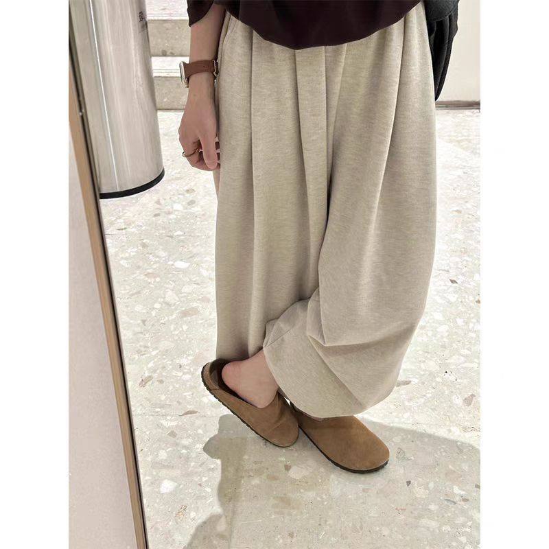 仿羊绒质感软糯宽松休闲阔腿糯米裤松弛感慵懒风垂感运动长裤裤子