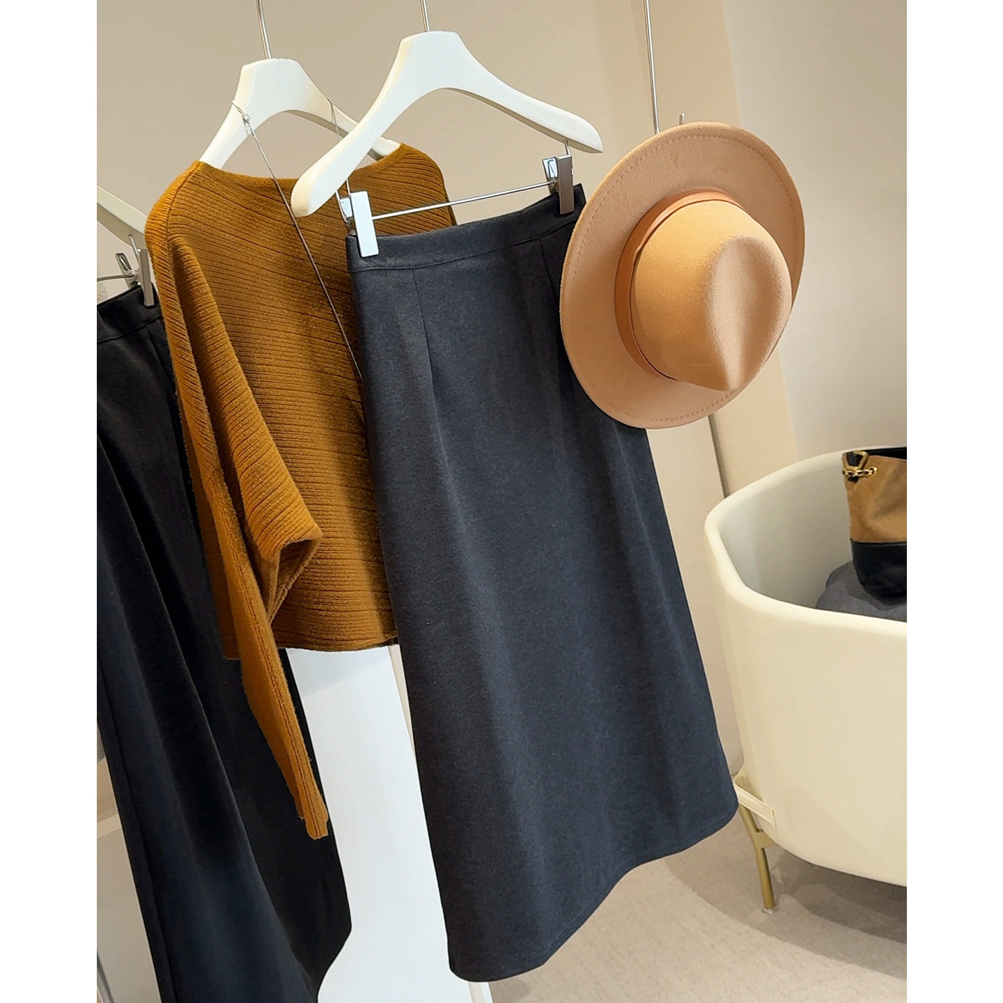 秋冬新款加厚毛呢半身裙高腰