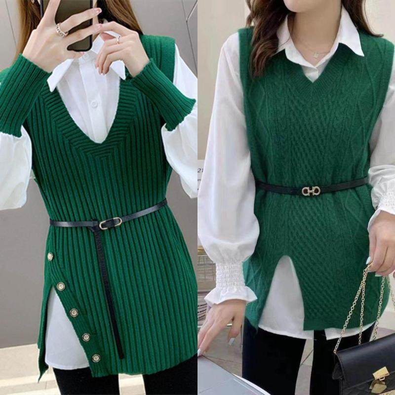 针织马甲女衬衫两件套秋装2025年新款女士洋气外穿背心两件套女装,女装/女士精品,马夹,淘宝优惠券,粉丝福利购,淘宝优惠卷