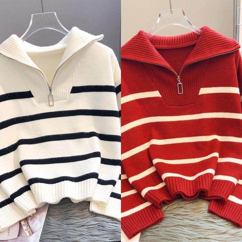 高级感毛衣女装内搭秋冬装2025新款慵懒风百搭拉链条纹短款打底衫,女装/女士精品,毛针织衫,淘宝优惠券,粉丝福利购,淘宝优惠卷