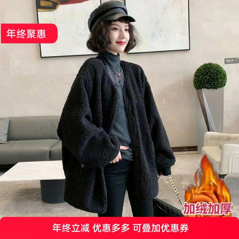 加绒加厚羊羔毛外套女网红2025新款宽松显瘦大码保暖百搭大衣梨型,女装/女士精品,常规大码外套,淘宝优惠券,粉丝福利购,淘宝优惠卷