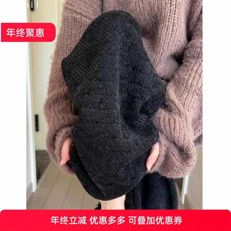 高级感黑色细闪阔腿裤女秋冬加绒加厚慵懒风软糯垂感宽松直筒裤子,女装/女士精品,卫裤,淘宝优惠券,粉丝福利购,淘宝优惠卷