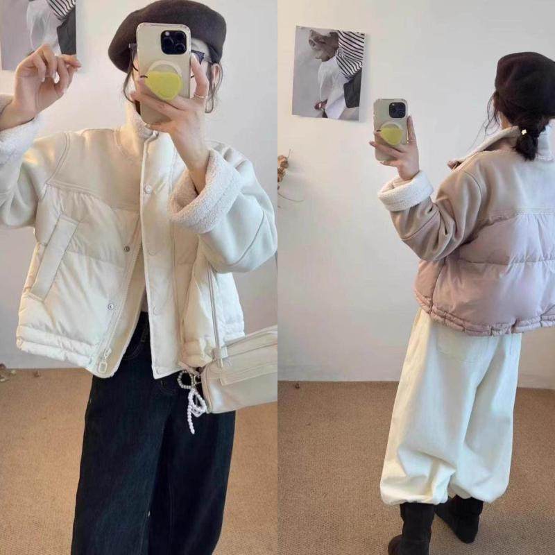 短款时尚羊羔毛拼接棉衣外套女2025冬季新款韩版宽松小个子棉衣,女装/女士精品,羊绒衫,淘宝优惠券,粉丝福利购,淘宝优惠卷