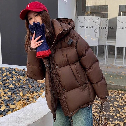 美拉德棕咖色羽绒棉服女短款冬季