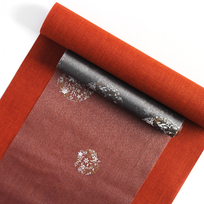 爱茶屋天色茶席珍珠纱烫金【团花黑色】茶席桌旗防水席两条搭配