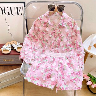 Children Girls Flower Blouse +shorts 2 Pcs Clothing Suits S