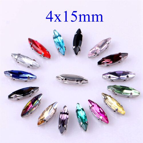 Horse Eye Shape Glass Rhinestones With Claw Marquise Sew On