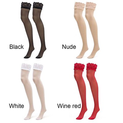Oversize Hosiery High Knee Black White Red Cuff Tights Rib T