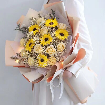 Qixi Valentines Day Bouquet Sunflower Gypsophila Flower Bou
