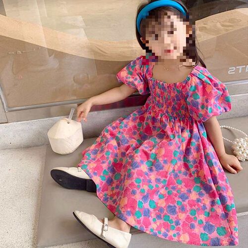 Girls Skirt Flower Crumple Lace-Up Dress Princess Dress 23