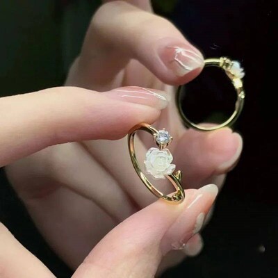 Luxury Zircon Flower Opening Rings for Women Cubic Zirconia