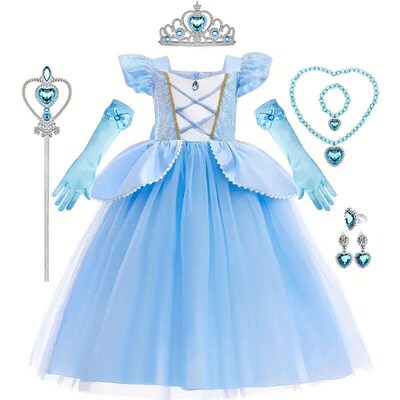 Cinderella Cosplay Costume Kids Clothes for Girls Sequins