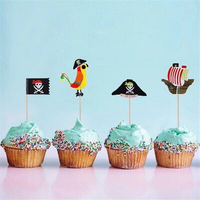 Amosfun 80pcs Fruit Cake Toppers Pirate Theme Party