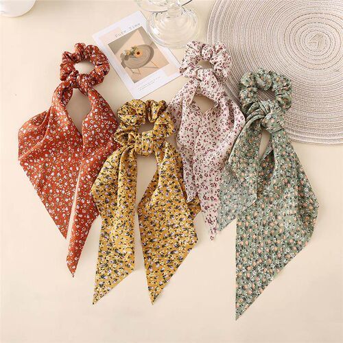 Fashion Colorful Bow Satin Long Ribbon Women Hair Scrunchies