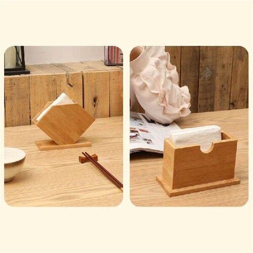 Bamboo Tissue Box Cube Fan Shape Draw Paper Napkin Holder