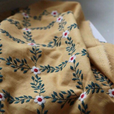 Fabric Width 50x120cm Turmeric Cotton Linen Embroidery