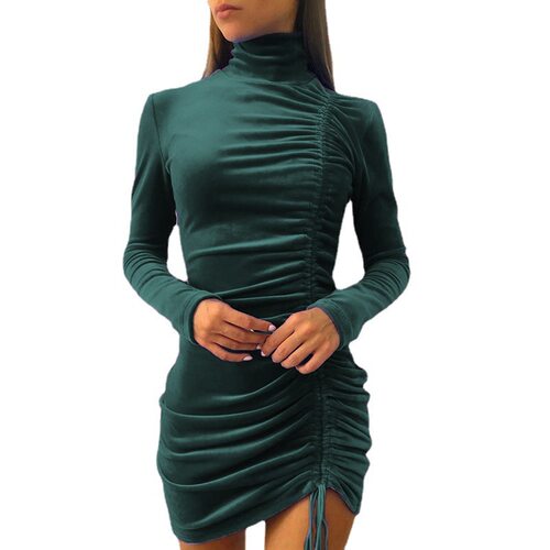 Winter Turtleneck Warm Mini Party Dress Autumn Long Puff