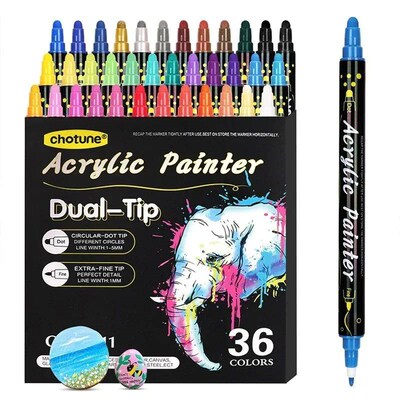 Acrylic Marker 12 24 36 Colors Double Headed Waterproof Art