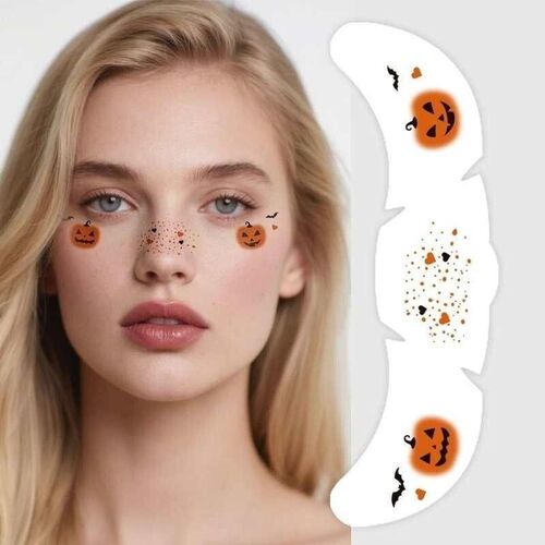 4pcs Halloween Face Tattoo Stickers Pumpkin Bat Star Moon Fa