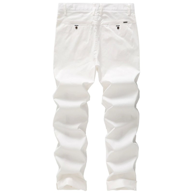 Mens Classic Straight White Cotton Chino Pants Business图片