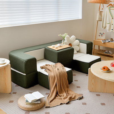 Kino折叠沙发床两用高端豆腐块亲子阅读可拆洗布艺三人小户型沙发
