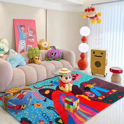 地毯拼接色块短毛地毯时尚家用水晶绒抽象艺术沙发茶几地毯地垫