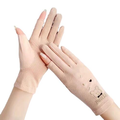 Cotton Short Gloves Womens Sunscreen Thin Dew Two-Finger Dr
