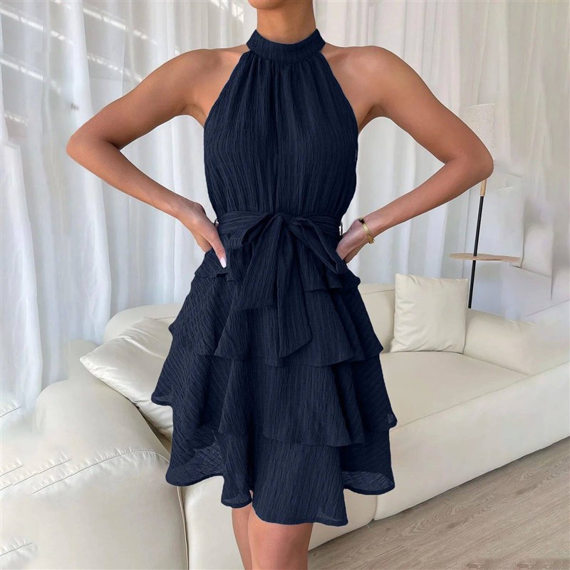 Summer Dresses For Women 2025 Sleeveless Hanging Neck Tie图片