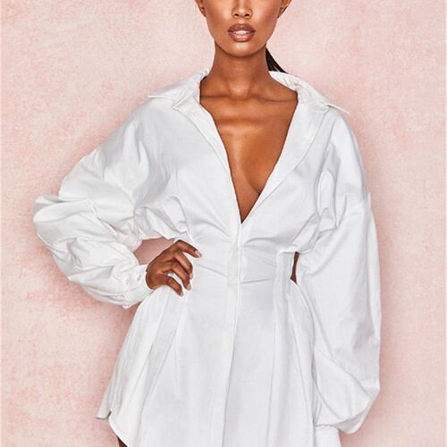 Spring Fall Fashion Womens Solid A-Line Dress Ladies Puff
