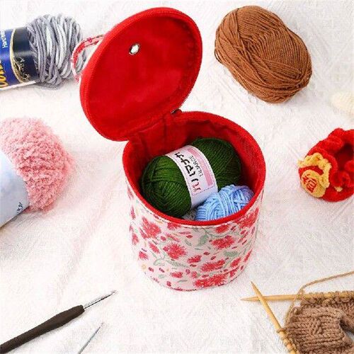 Floral Pattern Yarn Holder Sewing Storage Bag Zipper