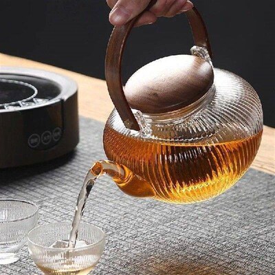 Large-capacity Wooden Handle Glass Kettle High Temperature