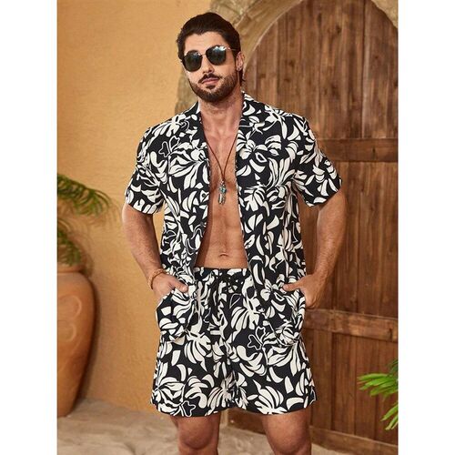 Hawaii Shirt Set Mens Yellow Duck Print Fashion Pattern Summ