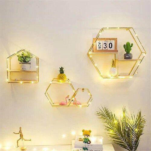 Wall Decor Iron Storage Rack with Light Nordic Ins