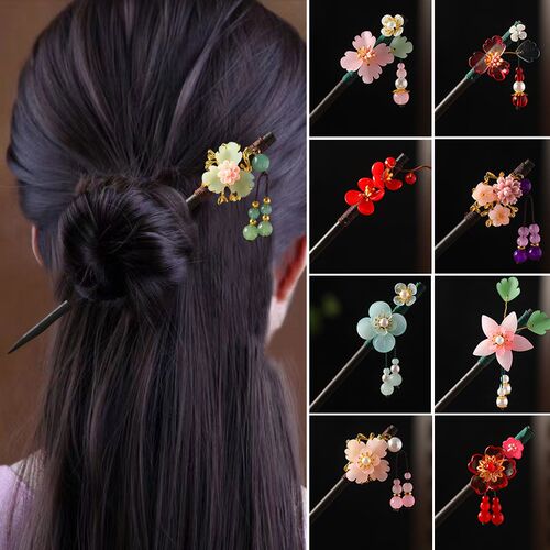 Handmade Luxury Flower Hairpins Hair s Vintage Wood Chinese
