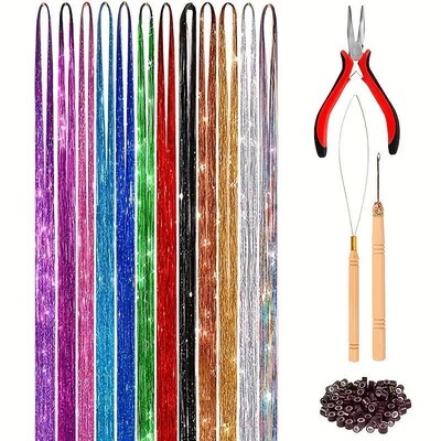 Tinsel Hair Extension with Tool 48 Inches Mixed Colors Tinse